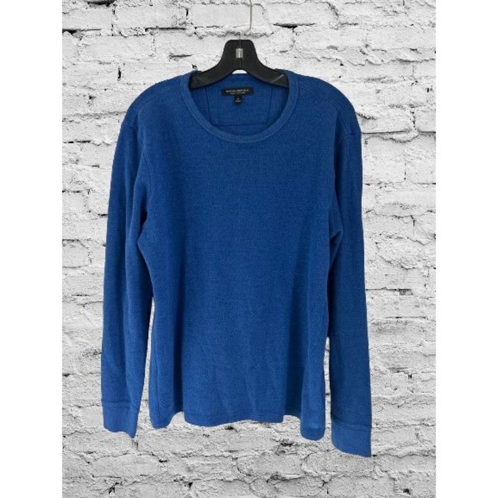 Banana Republic Knitted Cotton Crewneck T-Shirt Pullover Blue Size Med